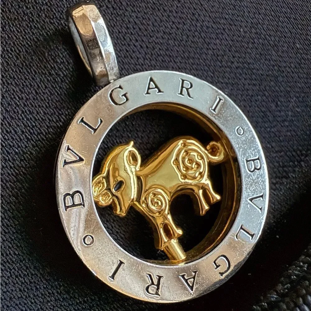 GOLDEN BULL ZODIAC PENDANT – MONOGRAM STYLE SILVER & GOLD TONE ✨